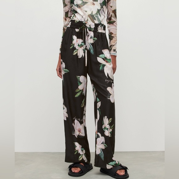 NWOT Allsaints Silk Floral Flow Tie Pants Straight Leg Wide Silhouette Trousers - Picture 4 of 5